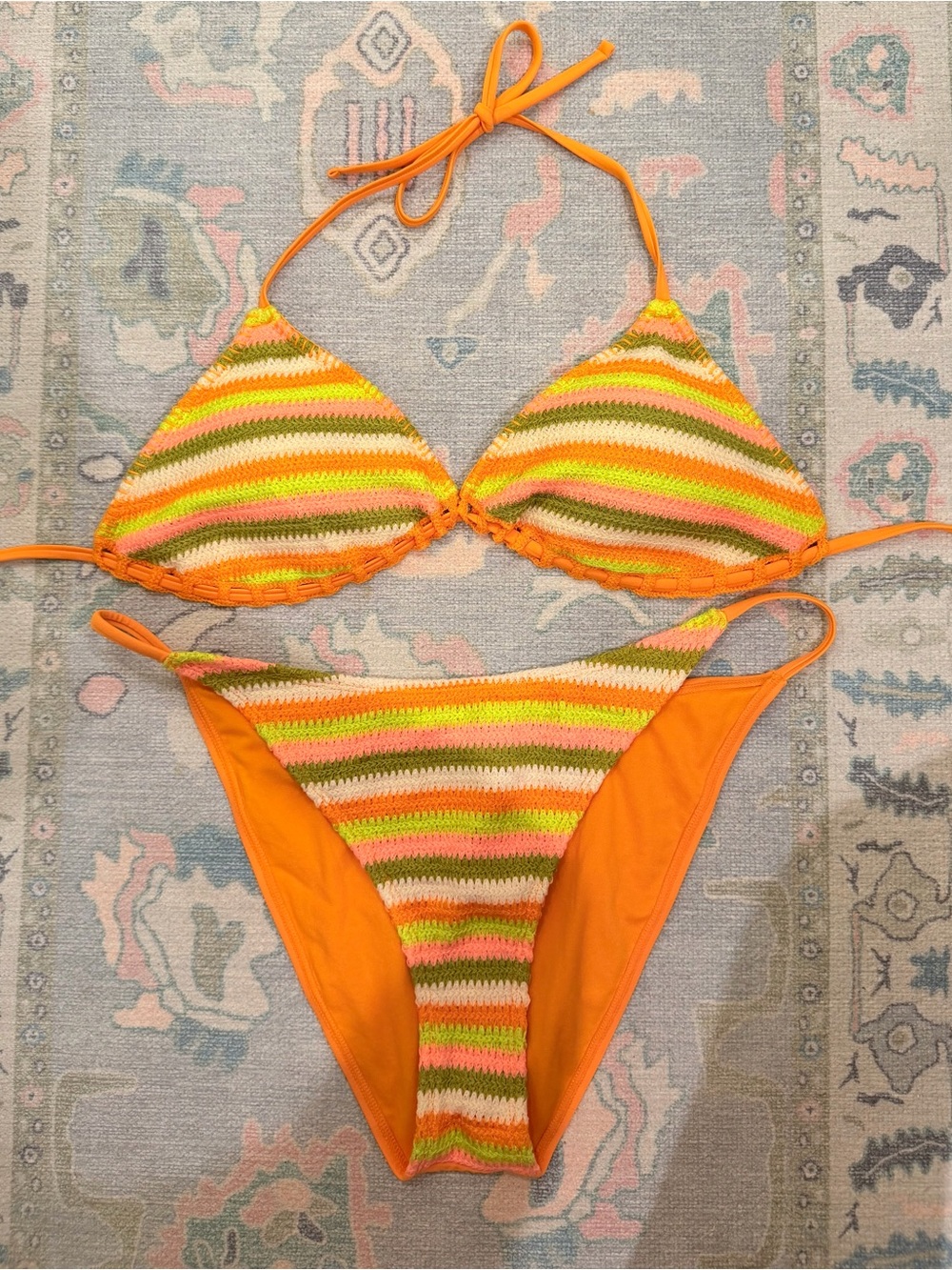 wild fable Orange Striped Crochet One-Piece Style Swimsuit